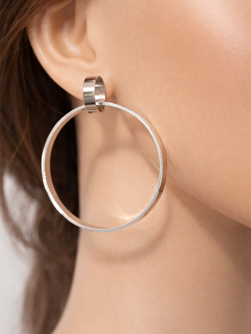 Elegant Silver Tone Chunky Hoop 2-inch drop Earrings  - Women's Fashion Jewelry